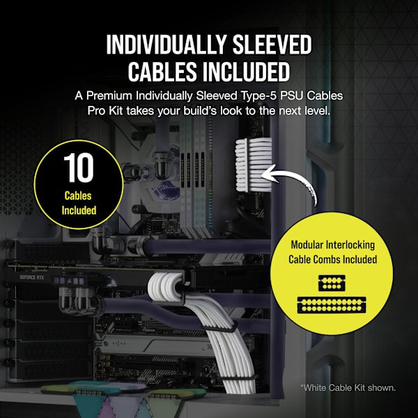 RM1200x Shift with Premium Sleeved Type-5 Pro Cables Kit - White/Black