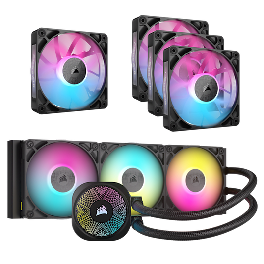 iCUE LINK Titan 360 RX RGB Liquid Cooler and iCUE LINK RX120 RGB Quadruple Fan Kit Bundle (Black)