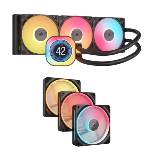 iCUE LINK Titan 360 RGB LCD CPU Cooler and LX120 Reverse Triple Fan Bundle