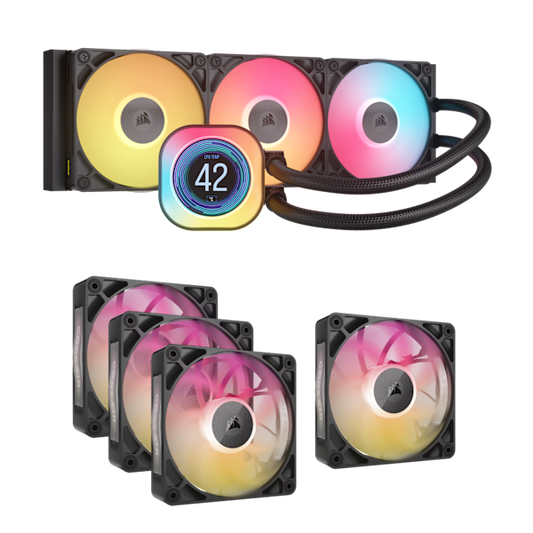 iCUE LINK Titan 360 RGB LCD CPU Cooler and RX120 MAX Quadruple Fan Bundle