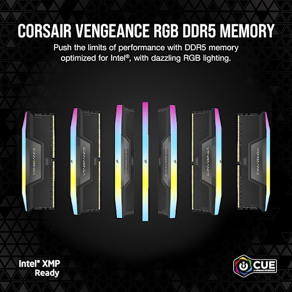 VENGEANCE® RGB 32GB (2 x 16GB) DDR5 DRAM Up To 6000MT/s CL38 Intel XMP Memory Kit - BLACK