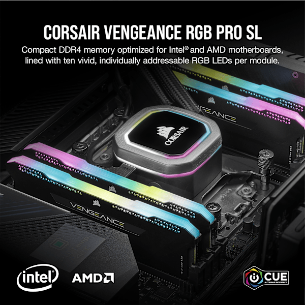 VENGEANCE RGB PRO SL 32GB (2x16GB) DDR4 DRAM Up To 3200MHz C16 Memory Kit – Black