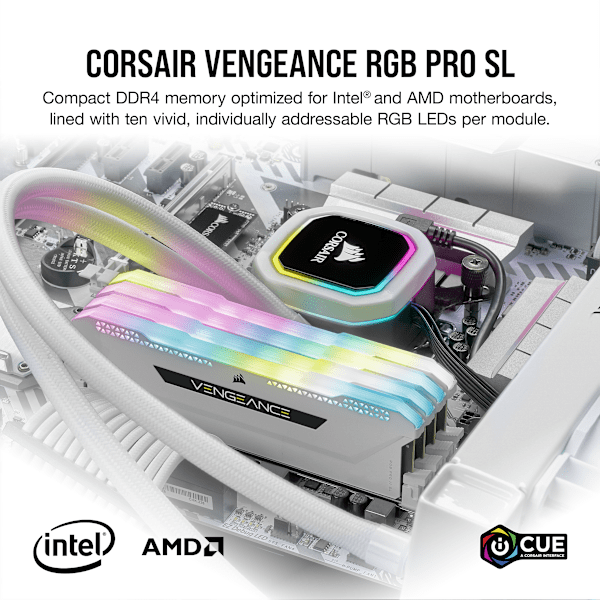 VENGEANCE RGB PRO SL 16GB (2x8GB) DDR4 DRAM Up To 3600MHz C18 Memory Kit – White