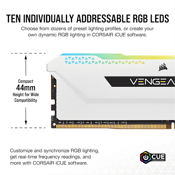VENGEANCE RGB PRO SL 16GB (2x8GB) DDR4 DRAM Up To 3600MHz C18 Memory Kit – White