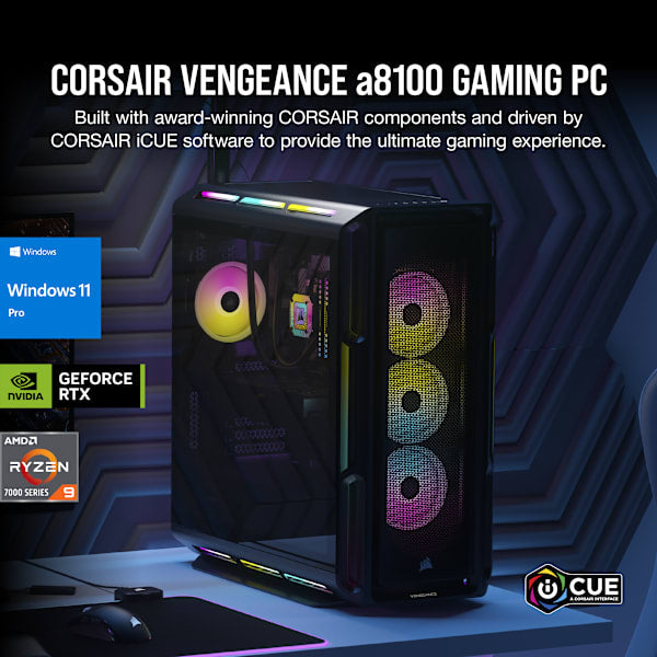 VENGEANCE a8100 Gaming PC, Ryzen 9 7950X3D, RTX 4090, 4TB (2x 2TB M.2), 64GB DDR5-5600 (Certified Refurbished)