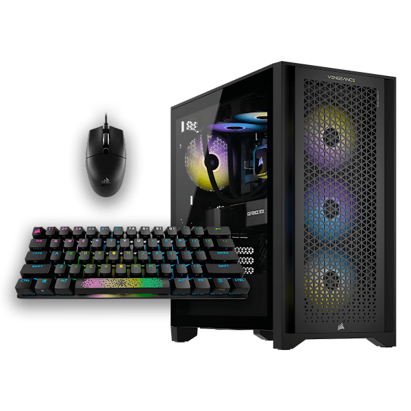 CORSAIR VENGEANCE i7400 Gaming PC: Intel Core i7-13700K, NVIDIA RTX 4070 Ti, K70 PRO MINI WIRELESS Red Switch Keyboard, and KATAR PRO XT Mouse