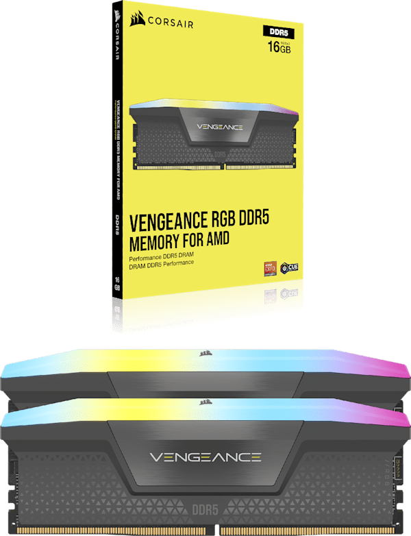 VENGEANCE® RGB 16GB (1 x 16GB) DDR5 DRAM Up To 6000MT/s CL38 AMD EXPO & Intel XMP Memory Kit - GRAY