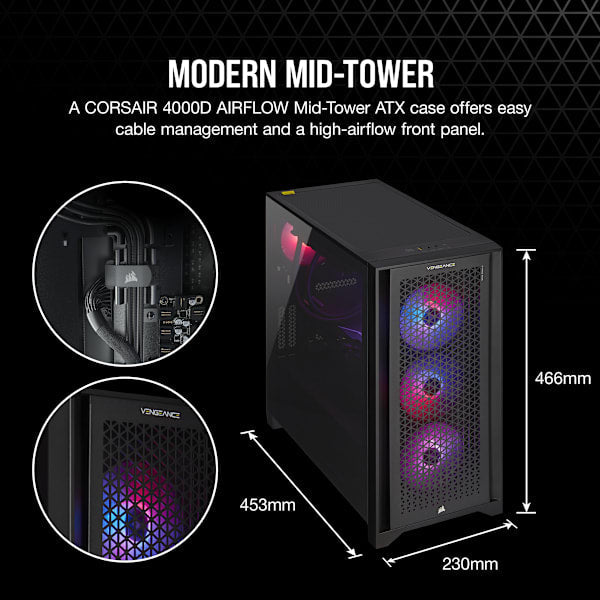 VENGEANCE i7400 Gaming PC: Intel Core i7-13700K, NVIDIA RTX 4070, 32GB DDR5 5600 MTs Memory, 1TB NVMe SSD (Certified Refurbished)