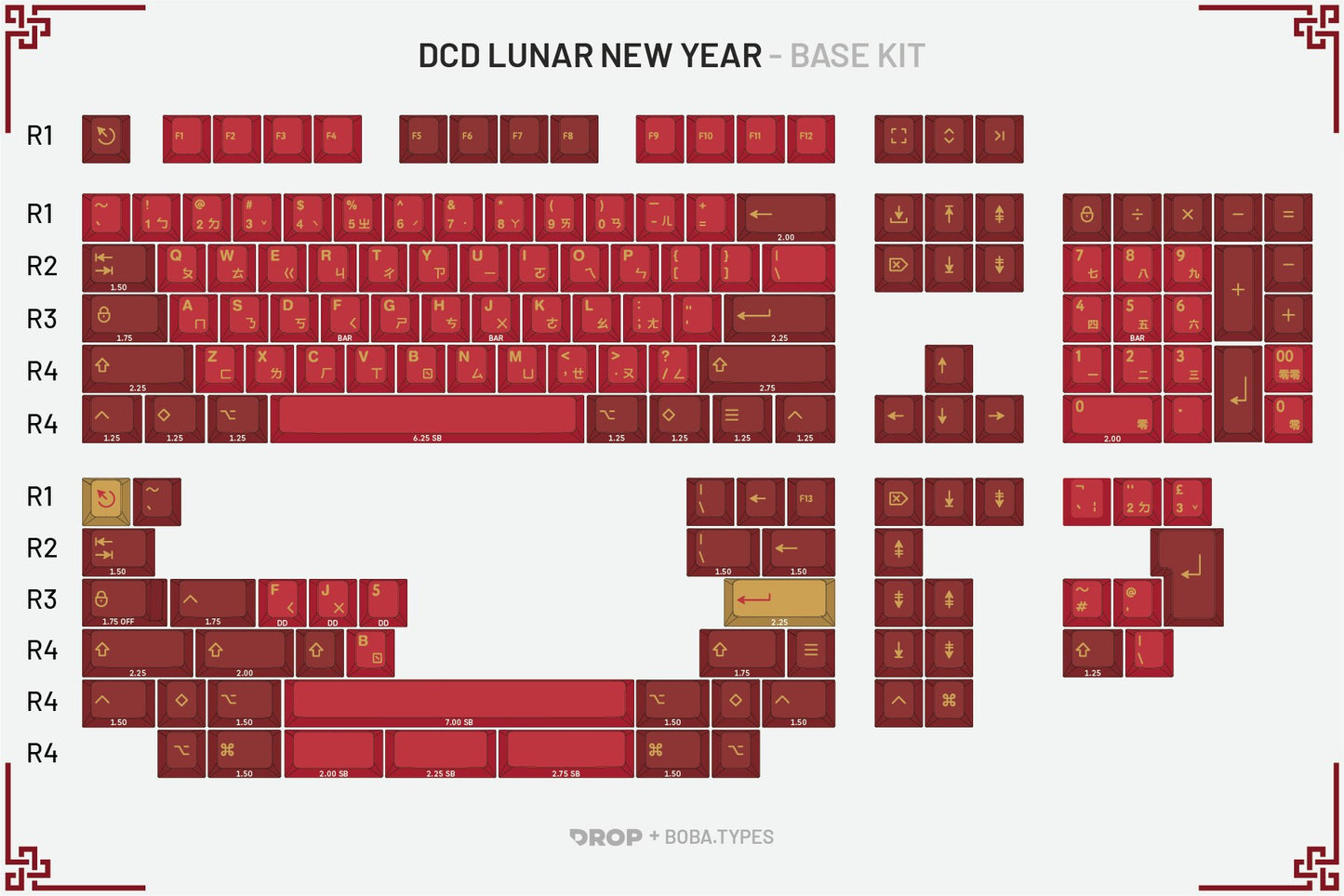 Drop + Boba.Types DCD Lunar New Year Keycap Set - Base Kit
