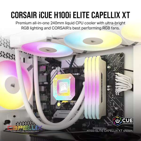 iCUE H100i ELITE CAPELLIX XT Liquid CPU Cooler, White (Certified Refurbished)