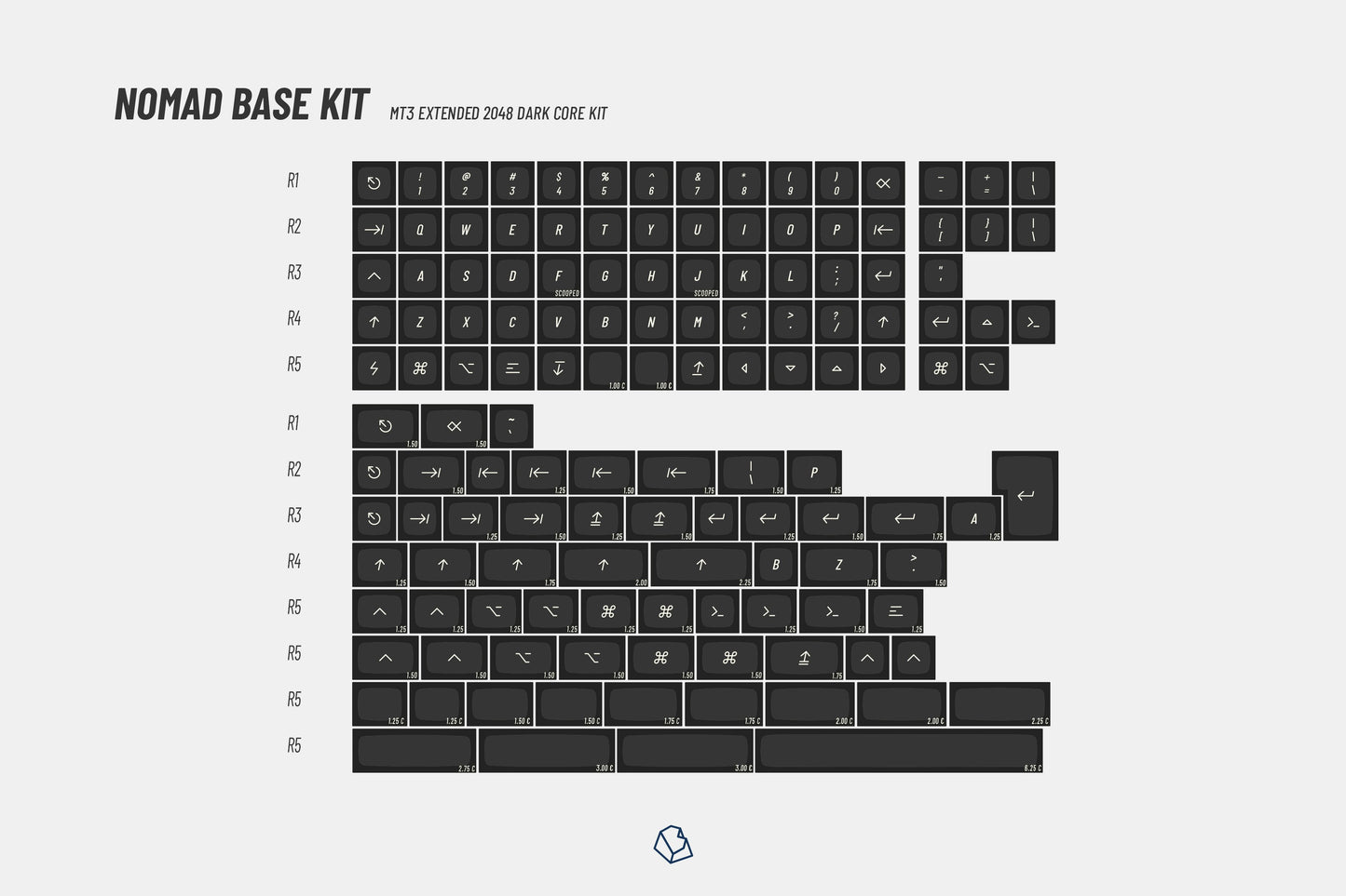 Drop + biip MT3 Extended 2048 Dark Keycap Set - Nomad