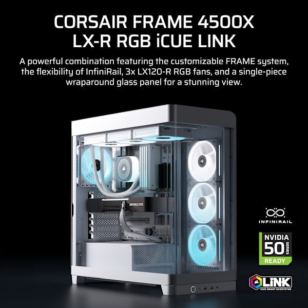 FRAME 4500X LX-R RGB iCUE LINK Panoramic Glass Mid-Tower PC Case - White