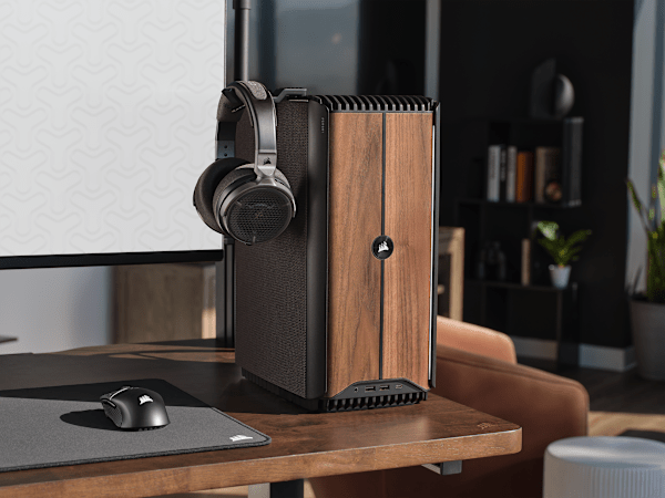 CORSAIR ONE a600 PC – Wood Dark: Liquid Cooled AMD Ryzen 9 9900X3D, GeForce RTX 5080, 32GB DDR5, 2TB M.2 SSD, Win11 Pro (Revival Series)