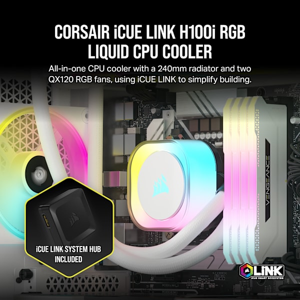 iCUE LINK H100i RGB AIO Liquid CPU Cooler - White (Refurbished)