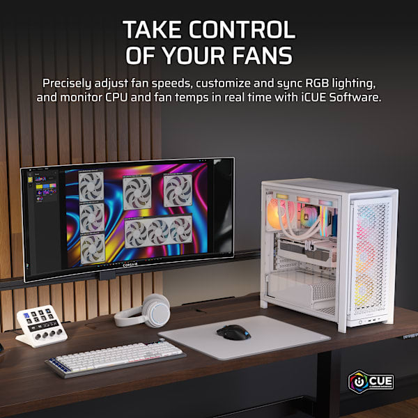 iCUE LINK RX360 II Unified Frame RGB PWM PC Fans Starter Kit with iCUE LINK System Hub - White