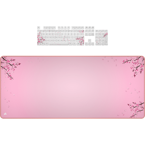 Keycaps and Mouse Mat Bundle - White Cherry Blossom (NA Layout)