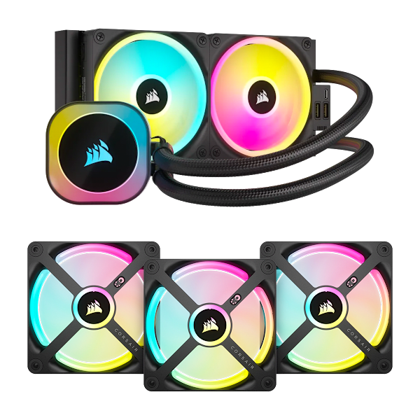 iCUE LINK H100i AIO Cooler - Black and QX120 Triple Fan Kit Bundle