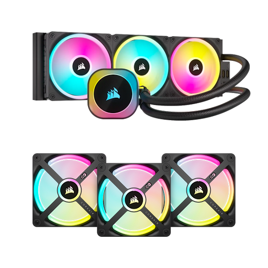 iCUE LINK H150i AIO Cooler - Black and QX120 Triple Fan Kit Bundle
