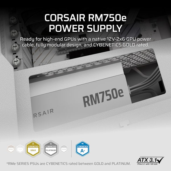 RMe Series RM750e - Fully Modular Low-Noise ATX Power Supply - White (Revival Series)