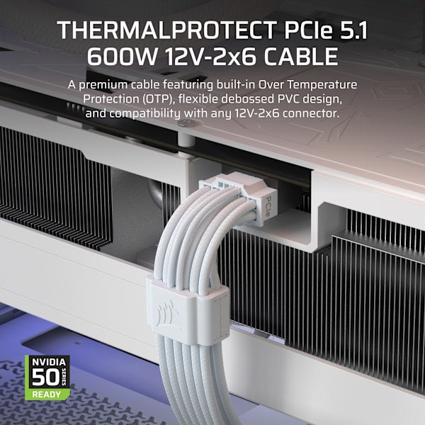 CORSAIR ThermalProtect PCIe 5.1 600W 12V-2x6 Cable - White